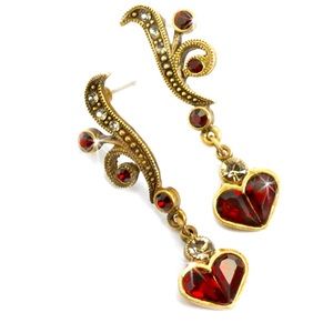 Sweet Romance garnet Swarovski heart shaped crystals earrings.